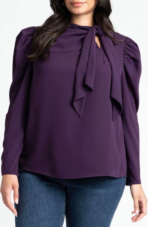売れ筋商品|||スタイルアンドコー カットソー トップス レディース Plus Size Velvet-Bib Cotton Tie-Neck Blouse, Created for Macy's Pink Rain Style & Co Plus Size Velvet-bib Cotton Tie-neck Blouse