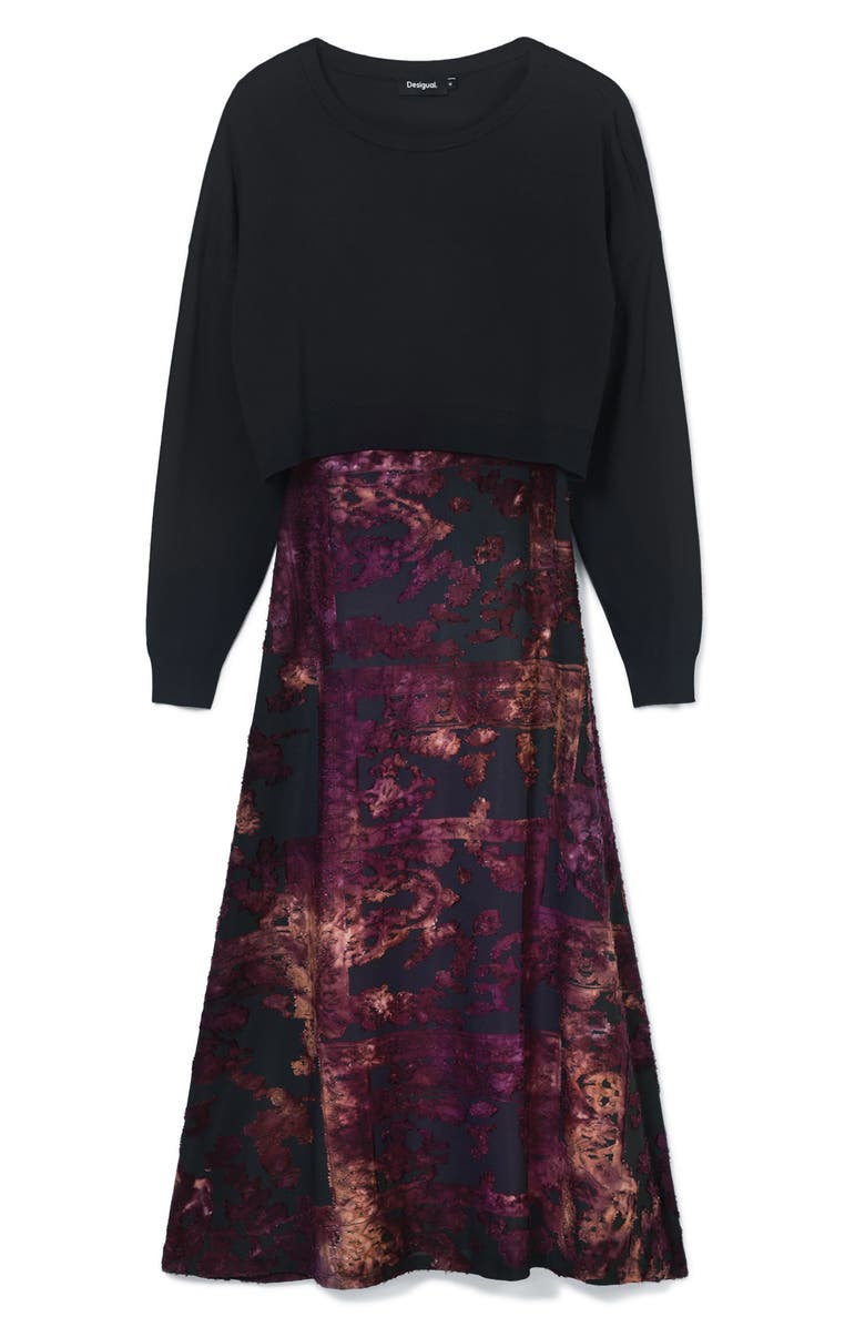 Desigual Rosy Velvet Jacquard Dress & Pullover Sweater, Alternate, color, Purple/ Black Mix