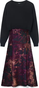 Desigual Rosy Velvet Jacquard Dress & Pullover Sweater
