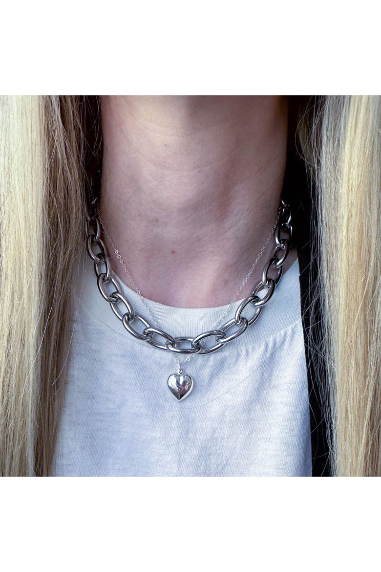 Sterling Silver Heart Charm Necklace, Alternate, color, Silver