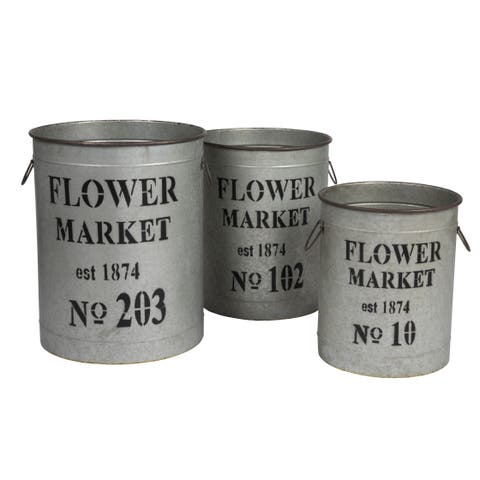 Buckets with Handles and "Flower Market" Text