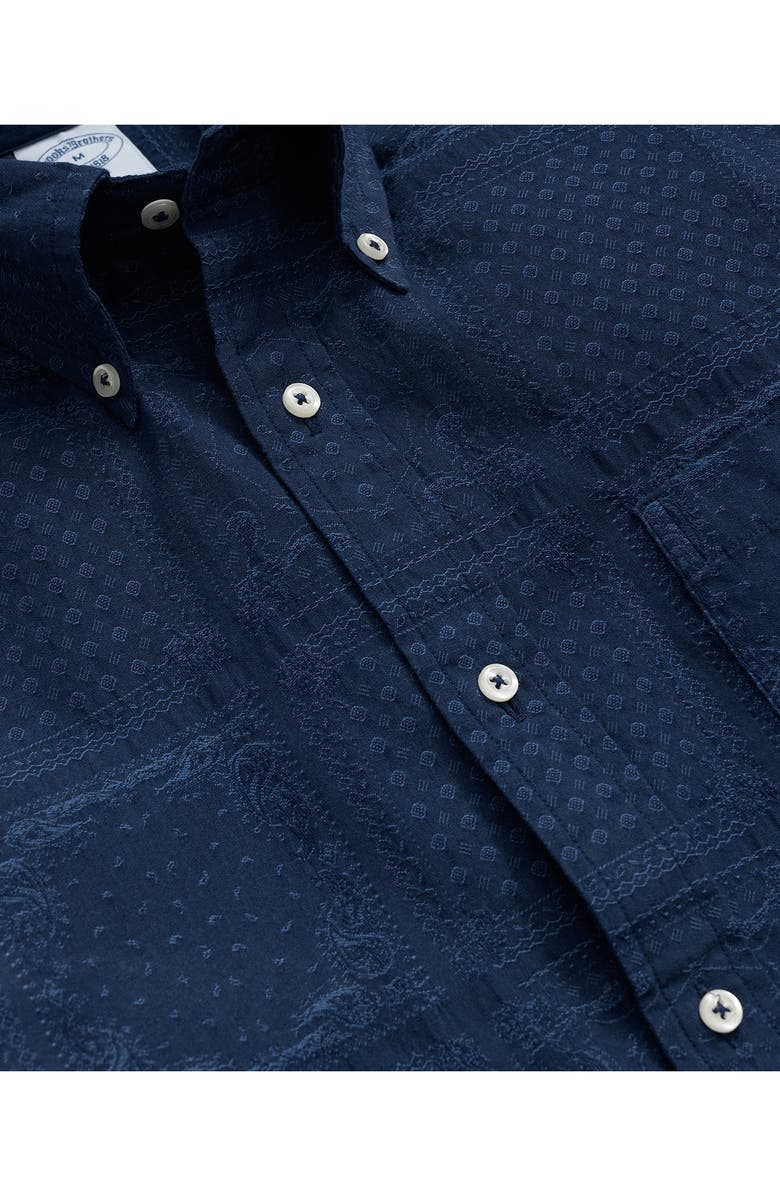 Brooks Brothers Regular Fit Patchwork Jacquard Short Sleeve Cotton Button-Down Shirt, Alternate, color, Patchworkjacquard