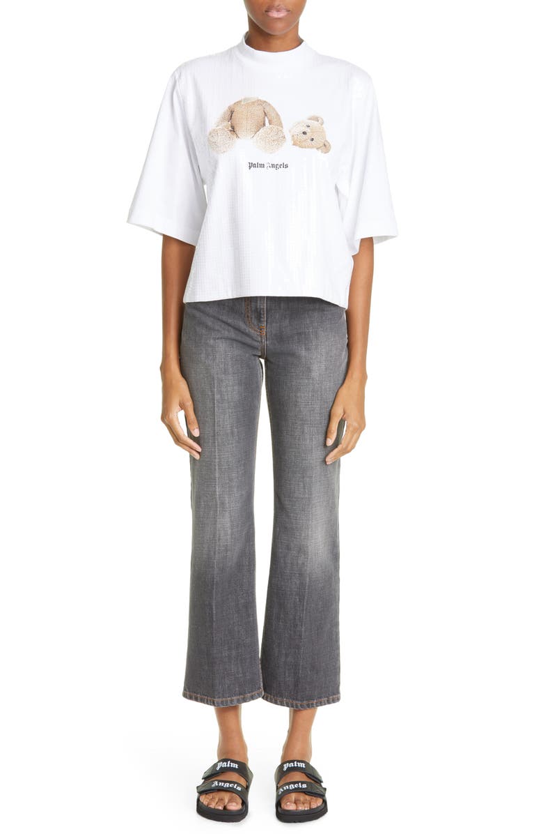 Palm Angels Star Inset Flare Jeans, Main, color,