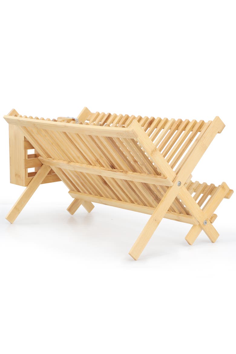 2 Tier Collapsible Kitchen Wood Drying Dish Rack, Alternate, color, Bamboo
