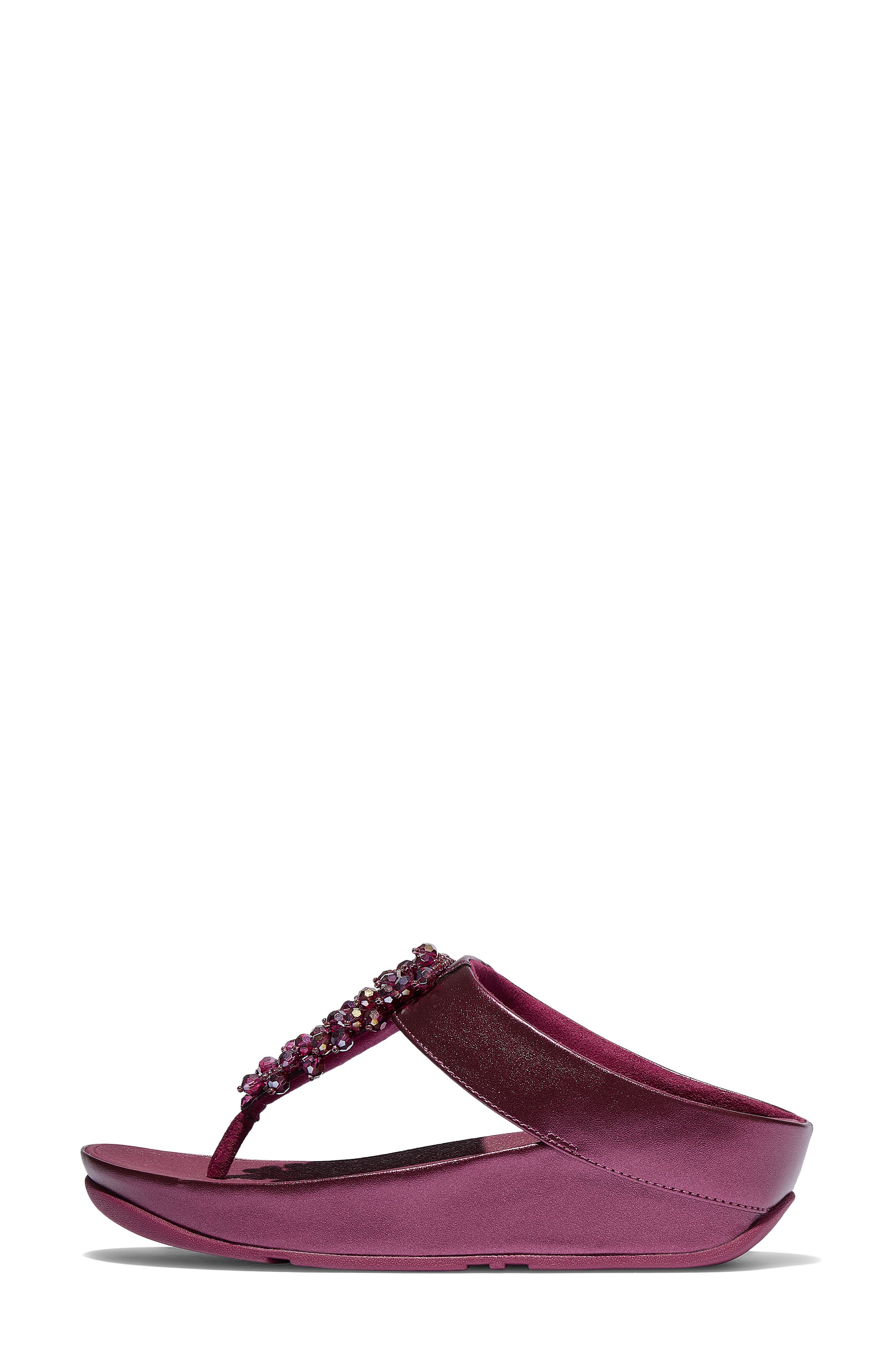 Rumba Iridescent Beaded Post Toe Wedge Sandal, Alternate, color, METALLIC RUBY