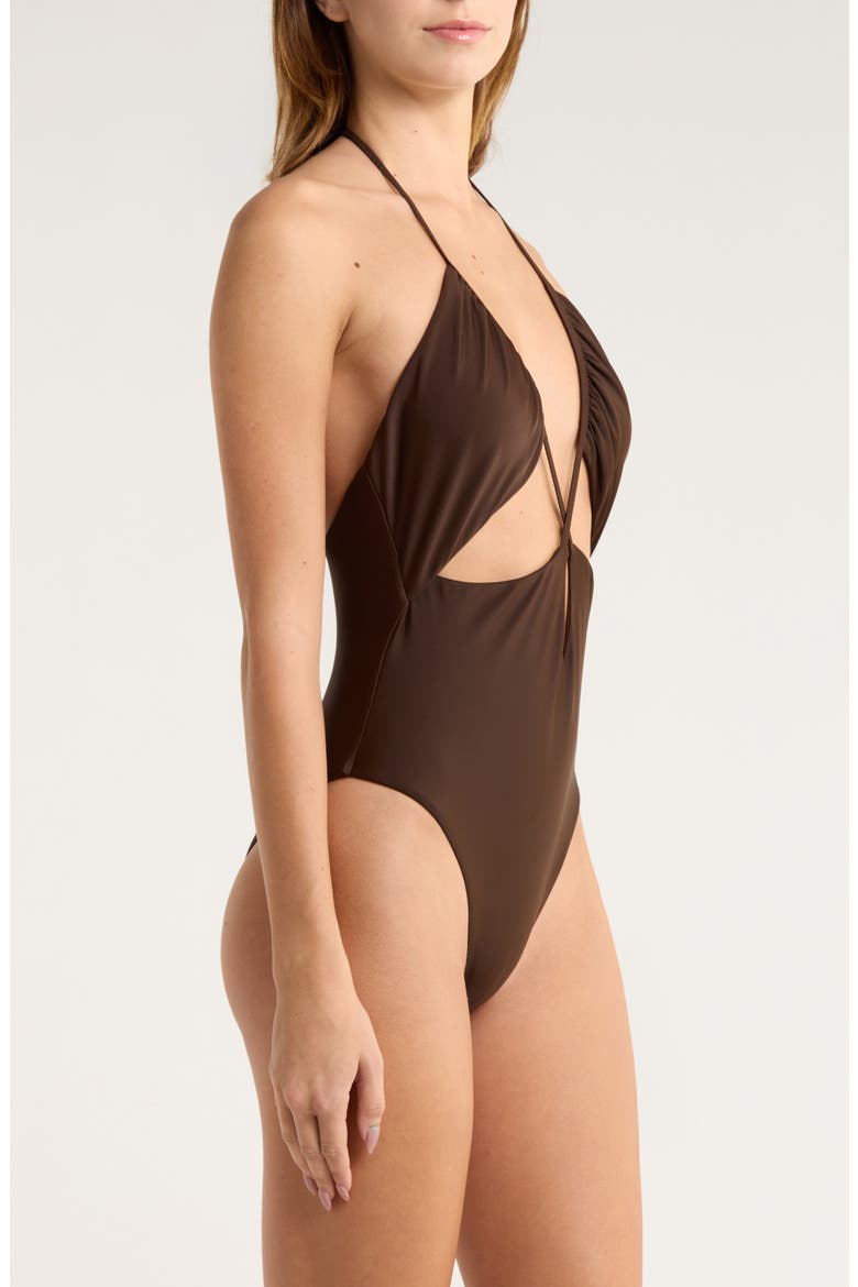 Nia Cutout One-Piece Swimsuit, Alternate, color, BEACH BROWN