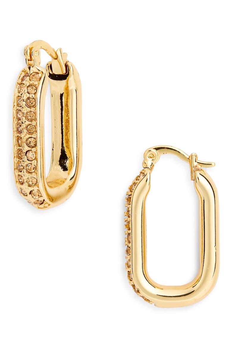Pavé Crystal Oval Hoop Earrings, Main, color, GOLD