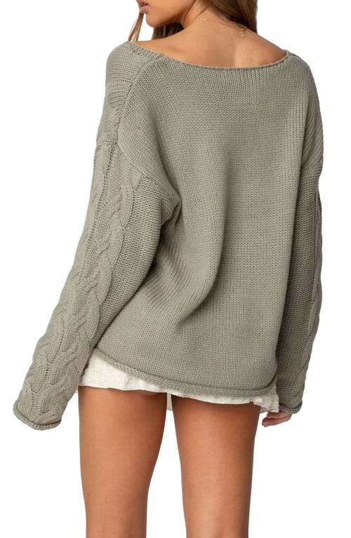 Shop Edikted Inga Oversize Cable Knit Sweater In Olive