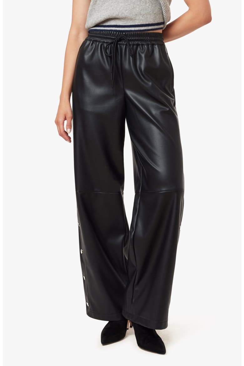 Faux Leather Track Pants, Main, color, JET BLACK