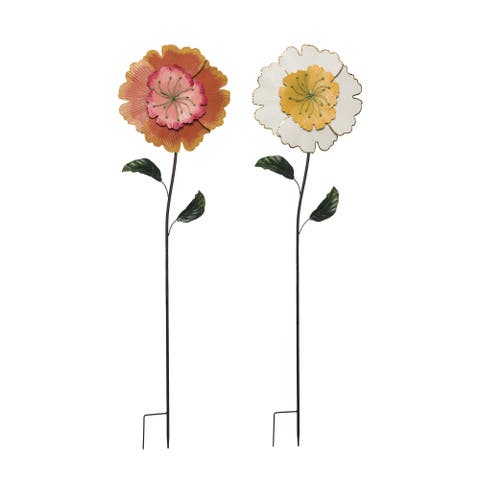 Metal Full Bloom Flower Yard Stake Set of 2 Spring Home Decorations Decorative Garden Stakes Iron