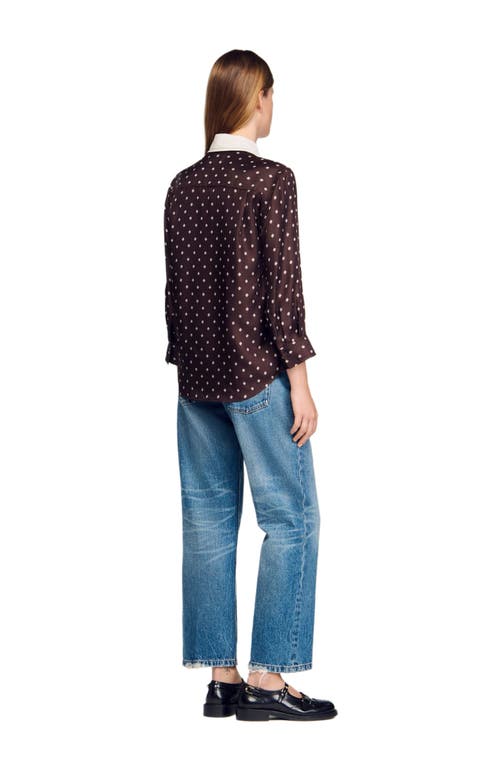 Sandro Geometric-print Tie-neck Shirt In Multi