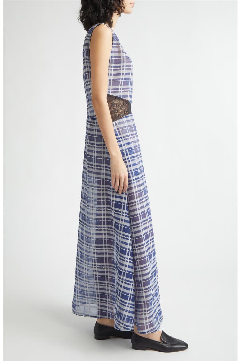 Check Sleeveless Maxi Dress, Alternate, color, SEA BLUE