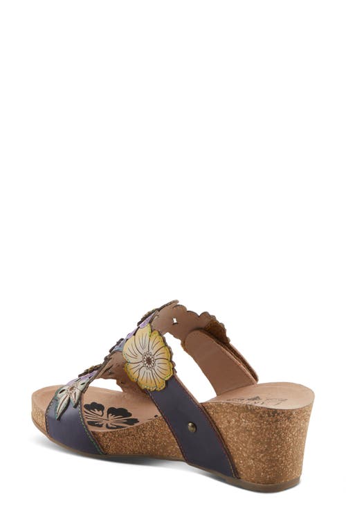 L'artiste By Spring Step Prettypetals Platform Wedge Slide Sandal In Navy Multi