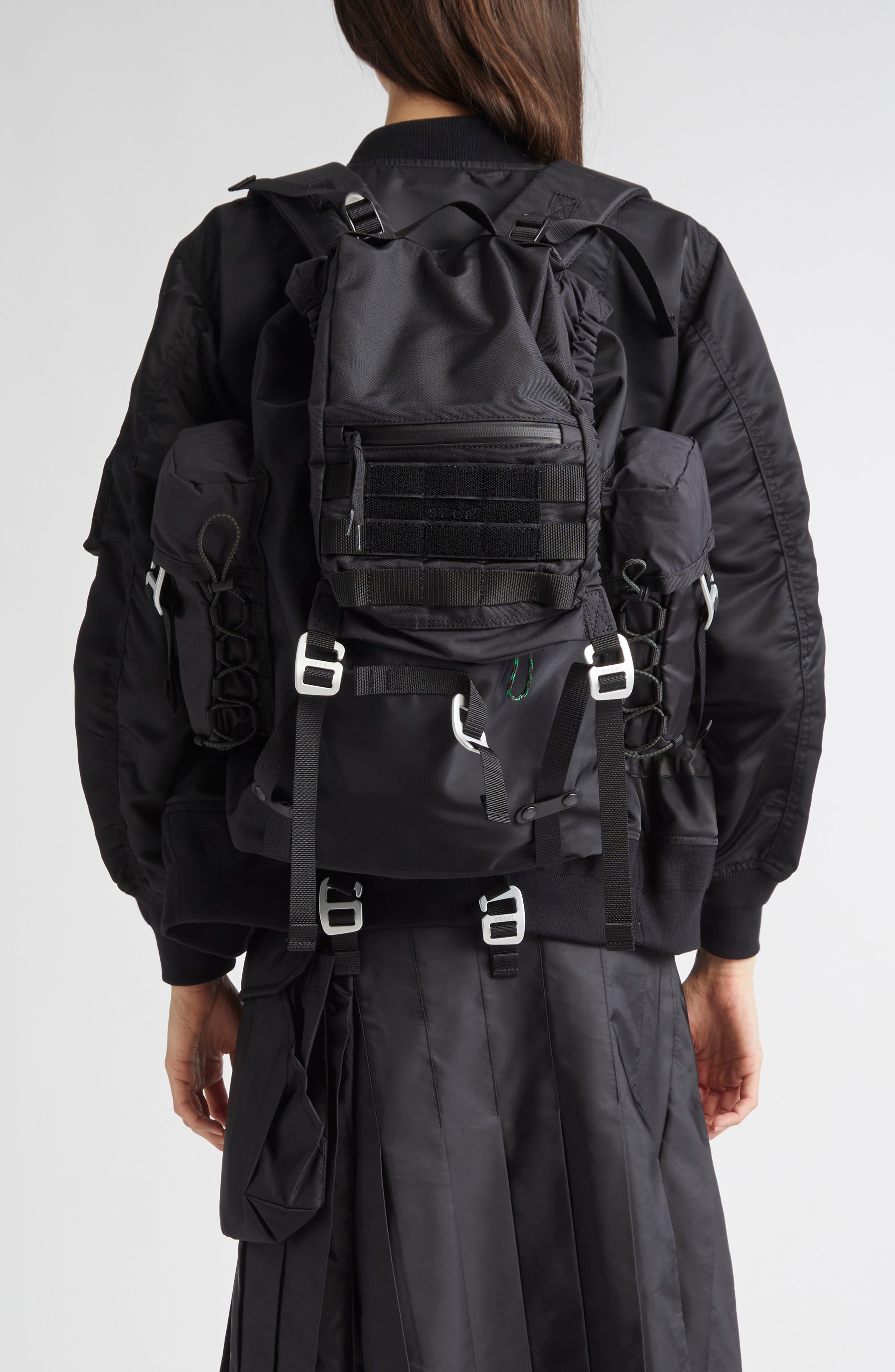 Sacai Hike Tech Canvas Backpack, Alternate, color, Black