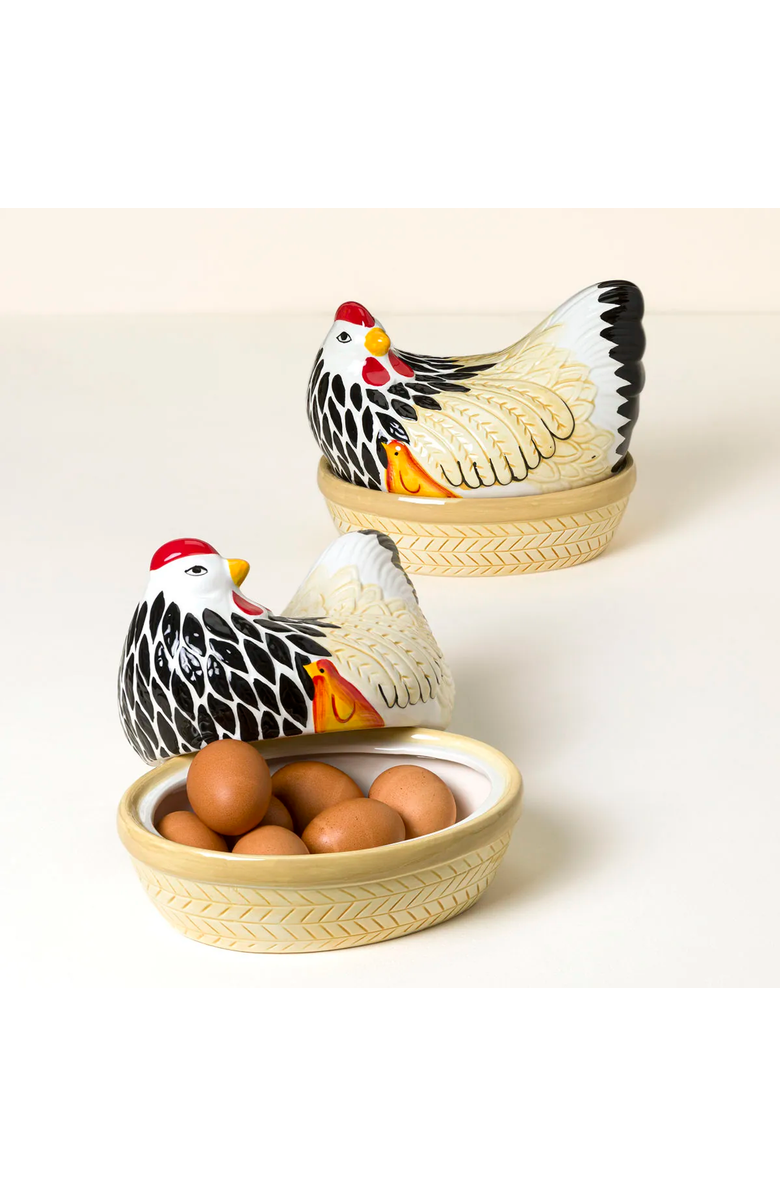 Uncommon Goods Mother Hen Ceramic Storage Jar, Main, color, White / Multi-Color