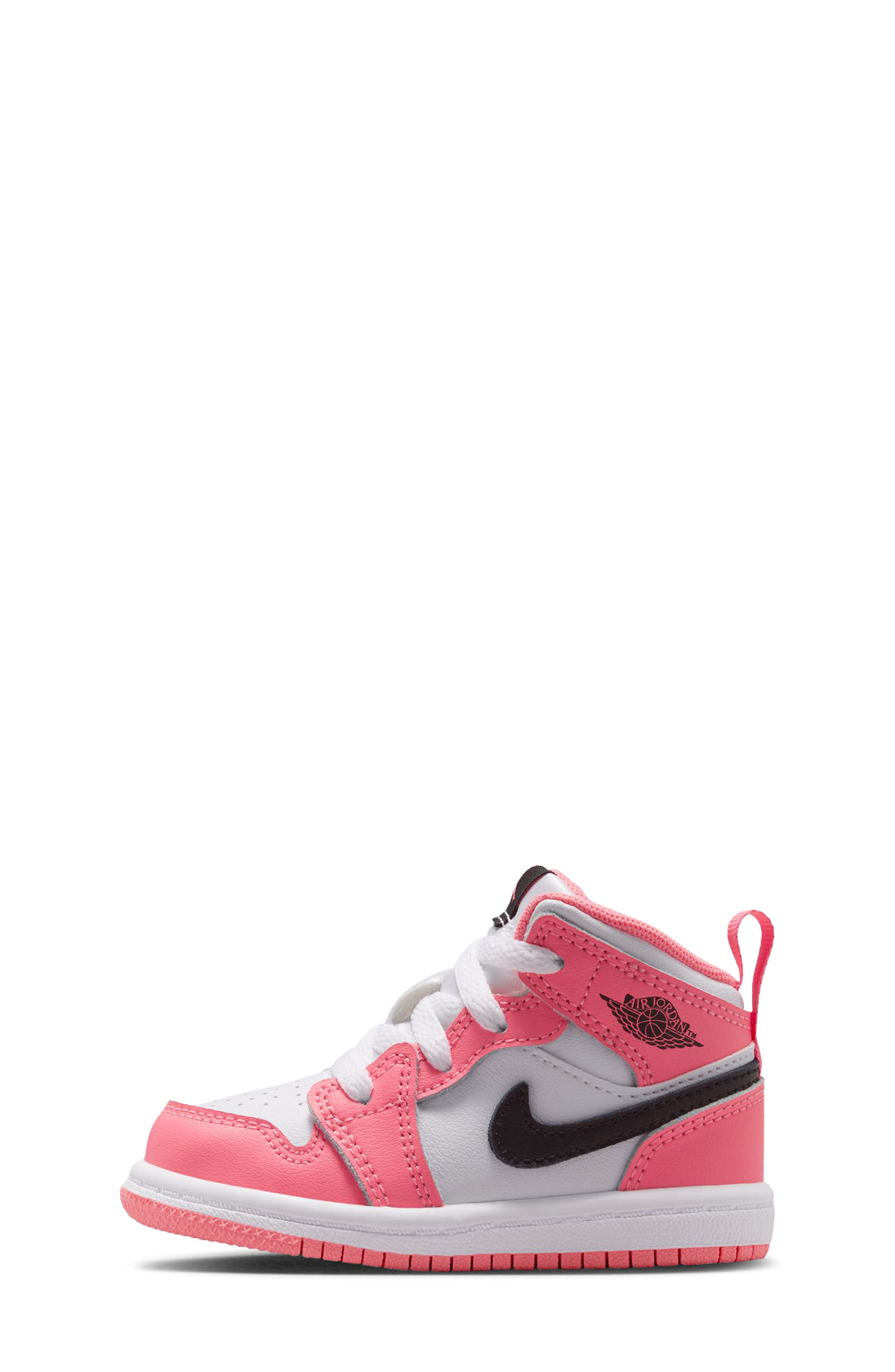 Kids' Air Jordan 1 Mid Sneaker, Alternate, color, PINK GAZE/ BLACK/ WHITE
