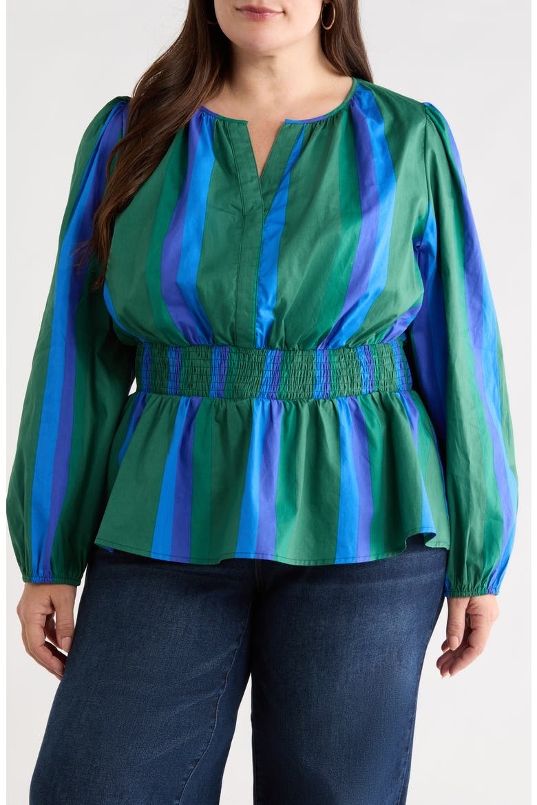 Dolary Stripe Mirana Peplum Popover Top, Main, color, EMERALD-BLUES