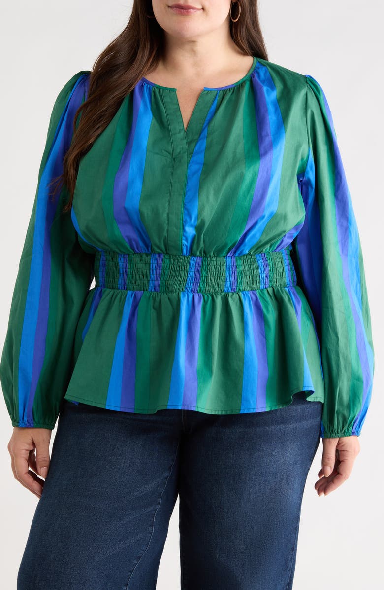 SUGARLIPS Dolary Stripe Mirana Peplum Popover Top, Main, color, Emerald-Blues