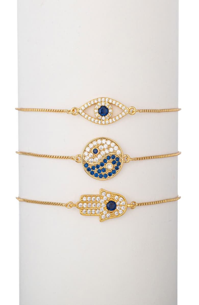 EYE CANDY LOS ANGELES Set of Three Crystal Embellished Charm Chain Bracelets, Main, color,