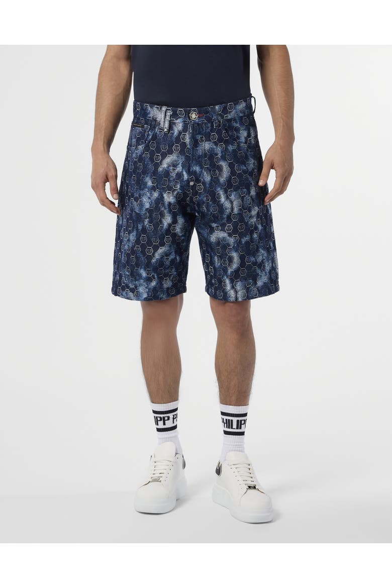 Denim Shorts Jacquard Monogram Men, Main, color, navy