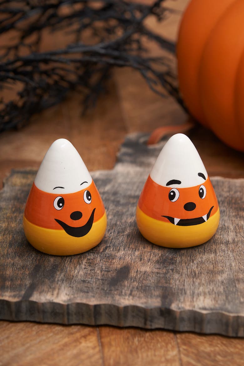 Vampire Fangs Candy Corn Halloween Dolomite Salt & Pepper Shakers Set of 2, Alternate, color, Orange