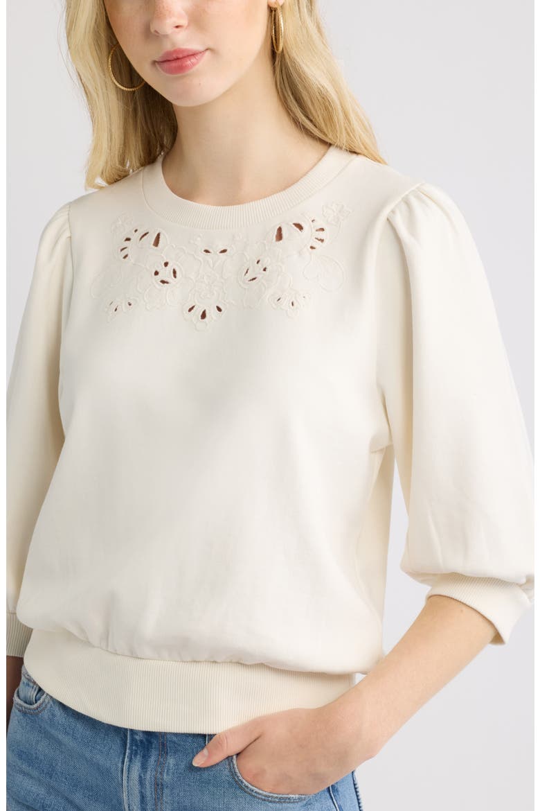 Cutwork Eyelet Sweatshirt, Alternate, color, IVORY EGRET