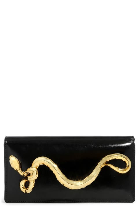 Serpent Side Handle Leather Clutch