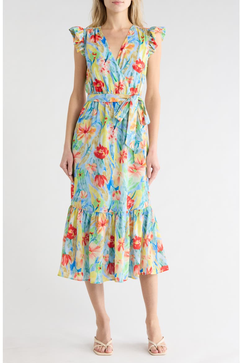 Floral Flutter Sleeve Maxi Dress, Main, color, BLUE MULTI
