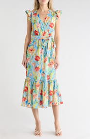 Sam Edelman Floral Flutter Sleeve Maxi Dress