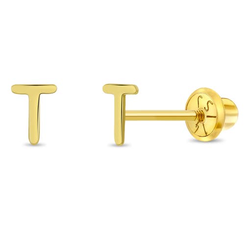 In Season Jewelry 14k Itsy Bitsy Initial Letter Earrings In Letter T