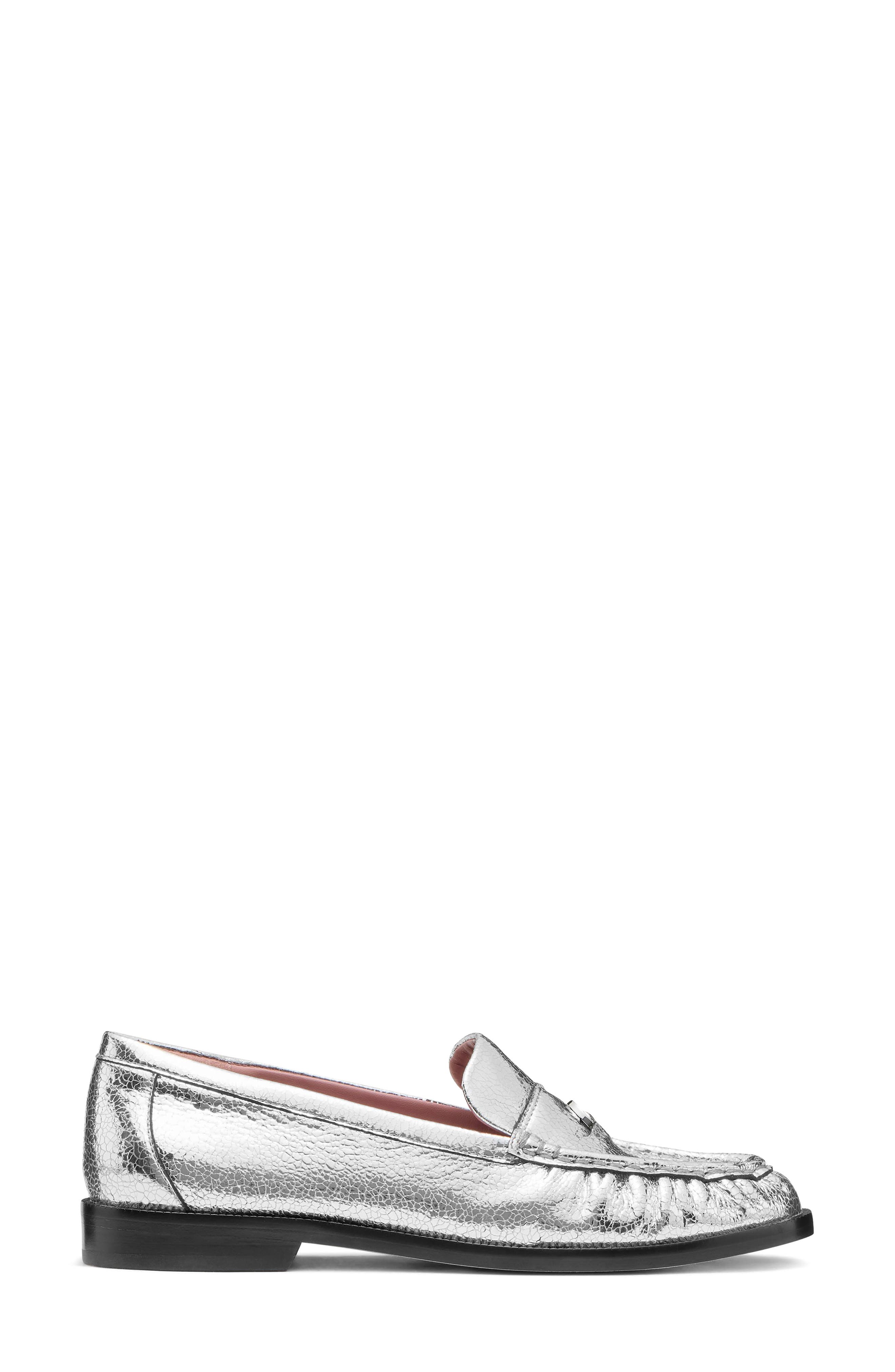 metallic leather penny loafer, Alternate, color, SILVER