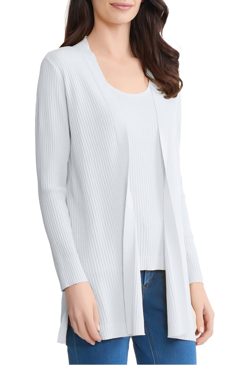 Jones New York Sutton Open Front Rib Knit Cardigan, Alternate, color, Natural White