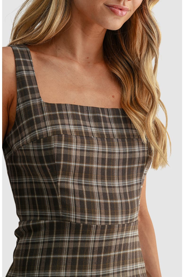 Pleated Fit & Flare Midi Dress, Alternate, color, BROWN