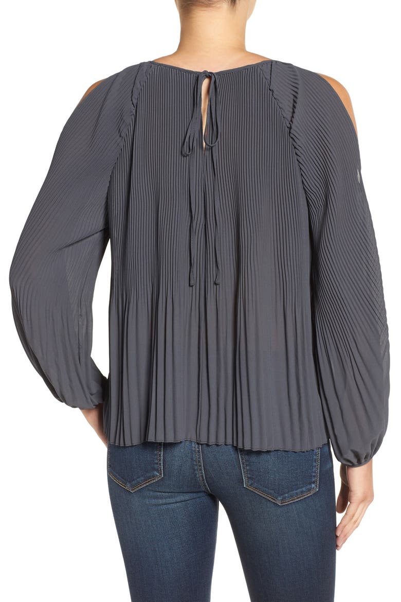ASTR Pleated Cold Shoulder Top, Alternate, color, DARK GREY