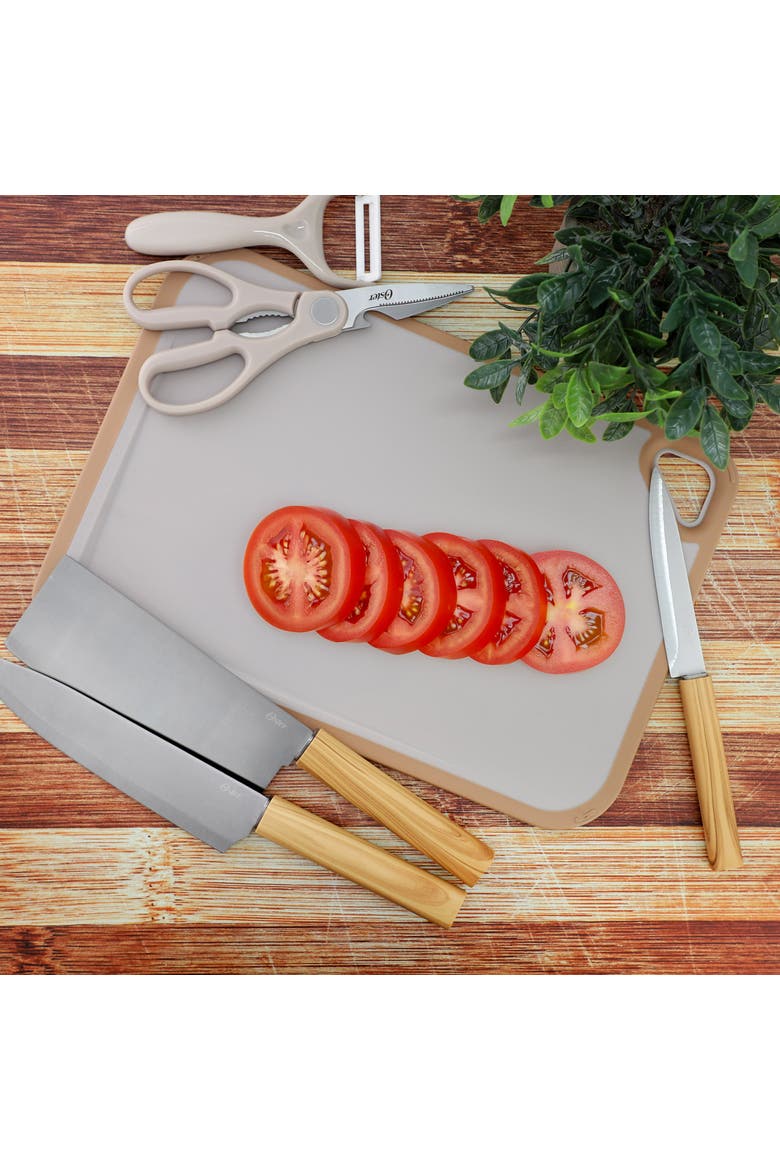 Stainless Steel 6 Piece Cutlery and Cutting Board Set, Alternate, color, Brown