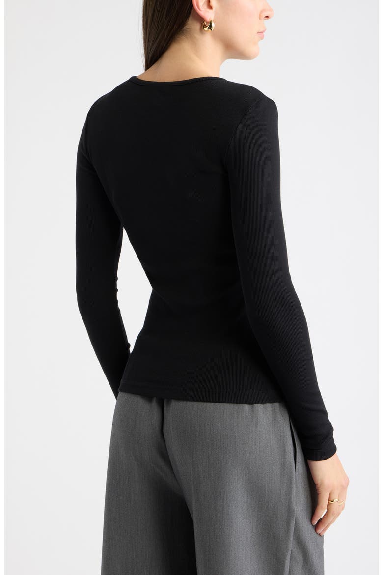 Rib Crewneck Long Sleeve Top, Alternate, color, BLACK