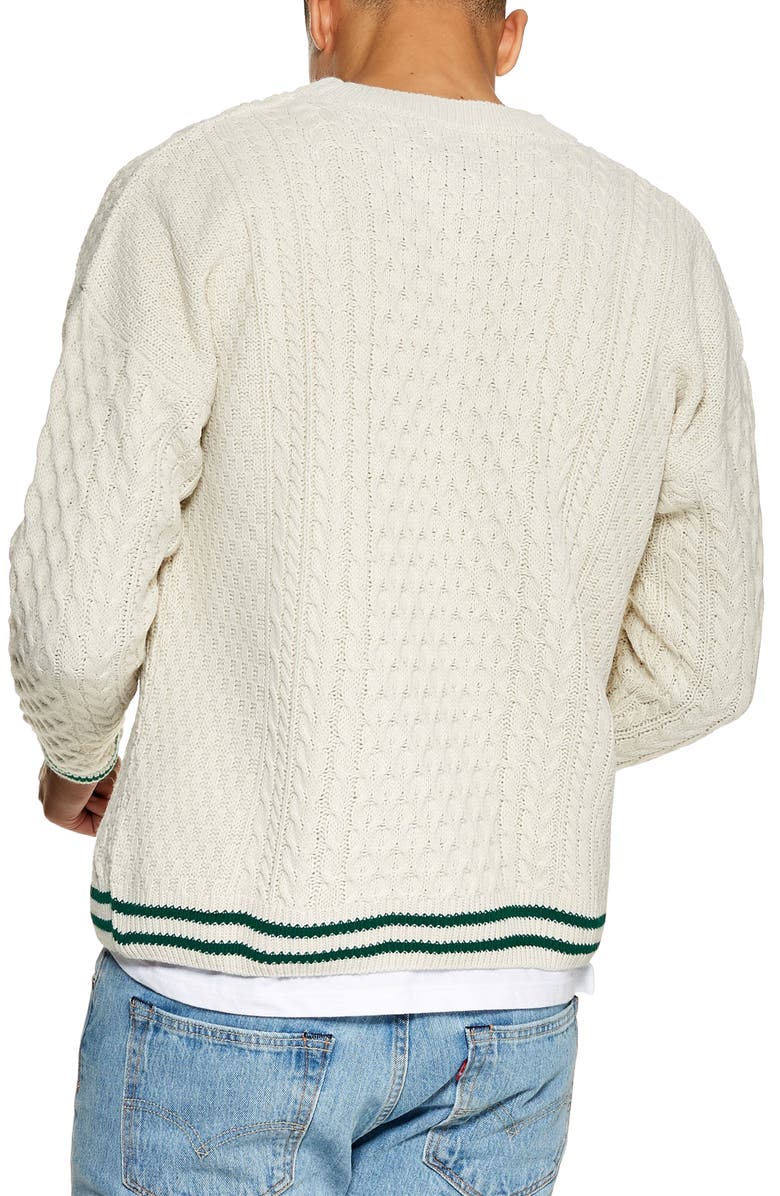 Topman Cable Knit Crewneck Sweater, Alternate, color, 