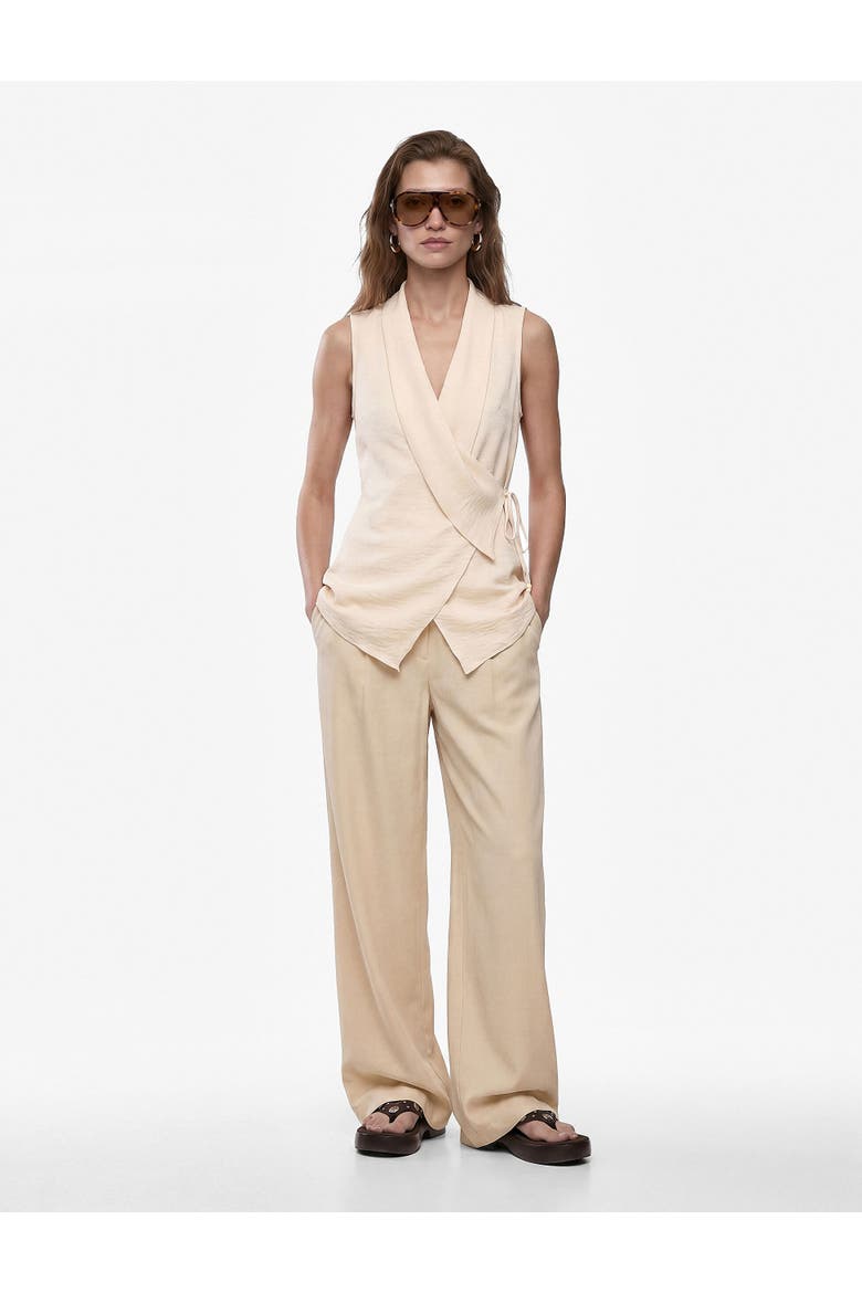 Sleeveless V-Neck Wrap Long Vest, Alternate, color, BEIGE