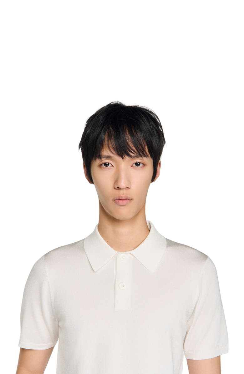 SANDRO Short-sleeve knitted polo shirt, Alternate, color, White