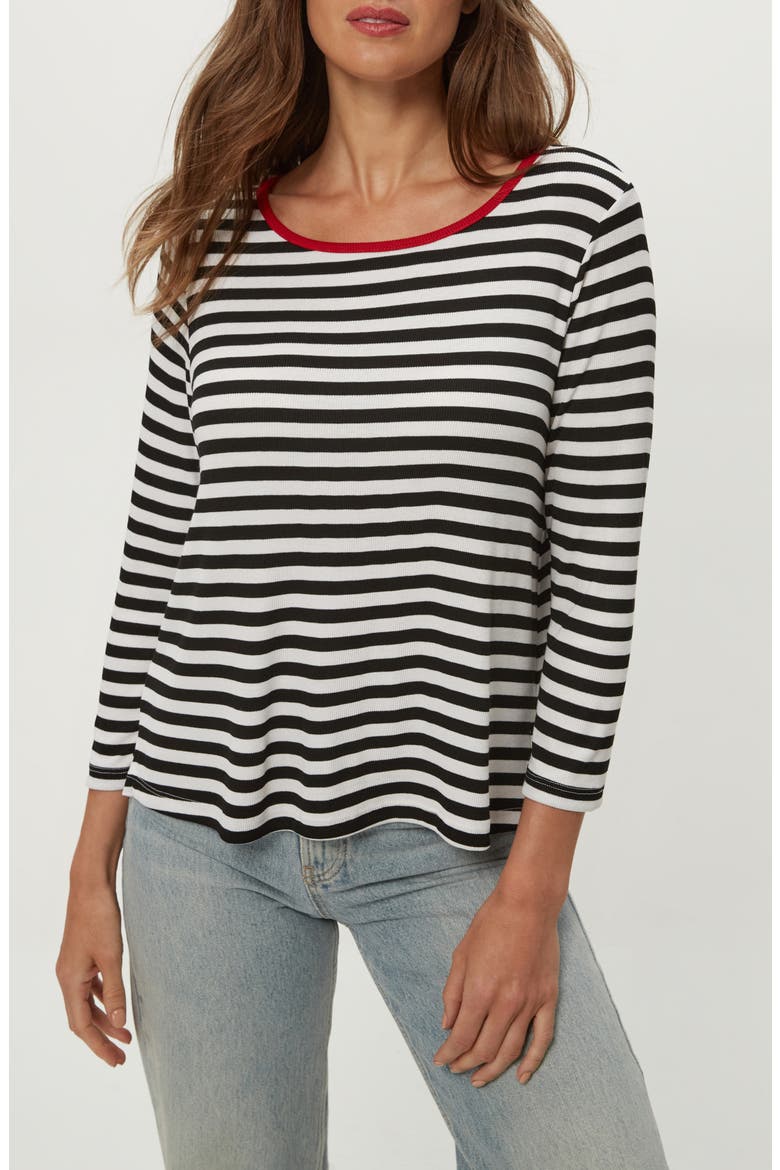 Amelee Ringer Boatneck Top, Main, color, BLACK/ WHITE/ LACQUER
