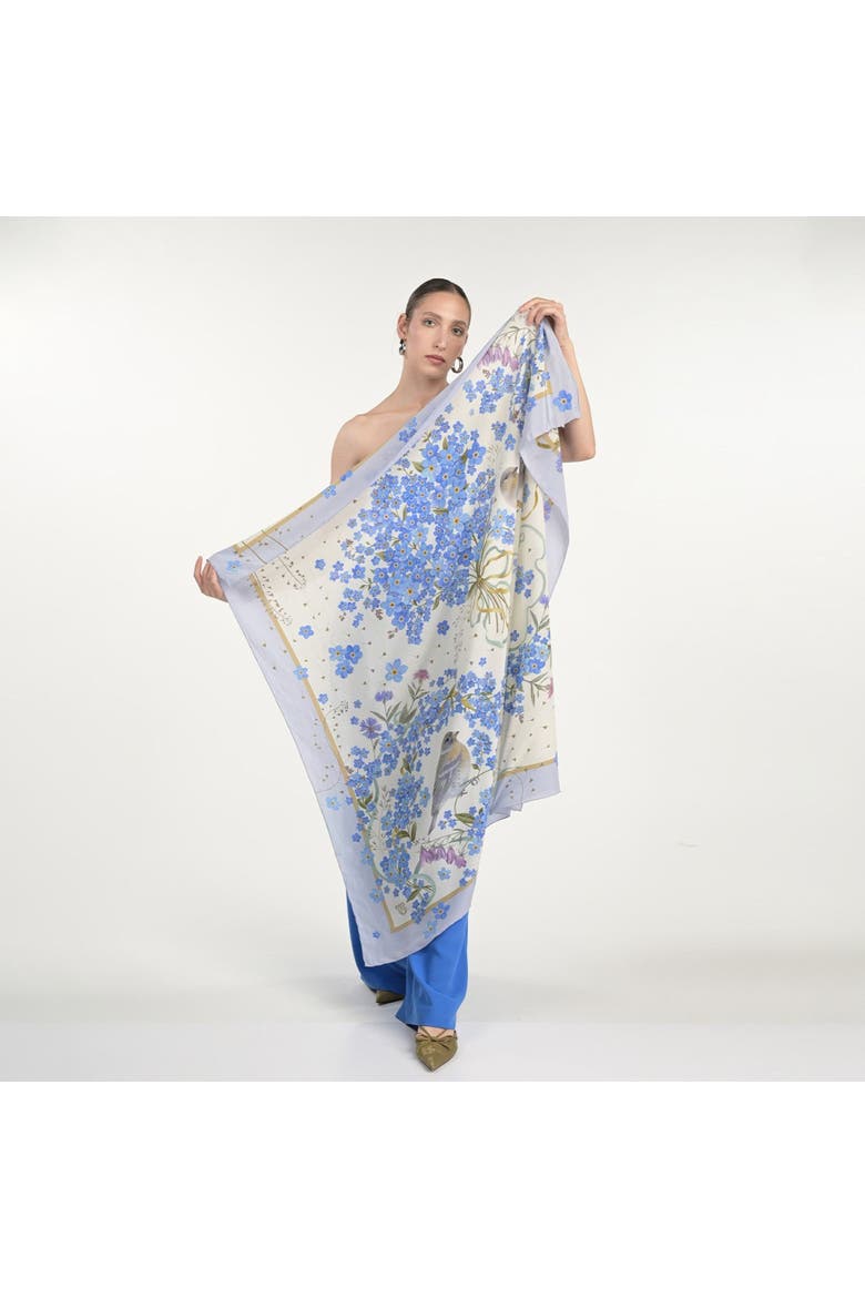 Forget Me Not Silk Scarf, Alternate, color, Off White