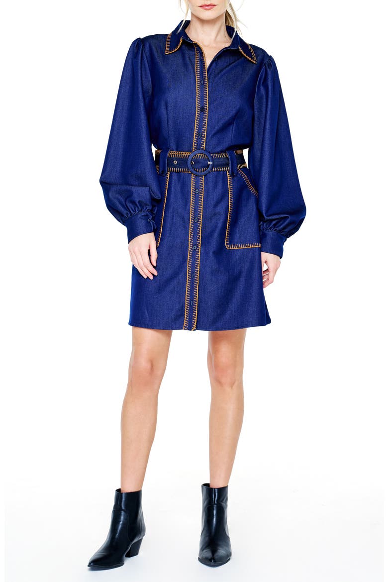 Gelso Stitch Belted Denim Dress, Main, color, MEDIUM DENIM