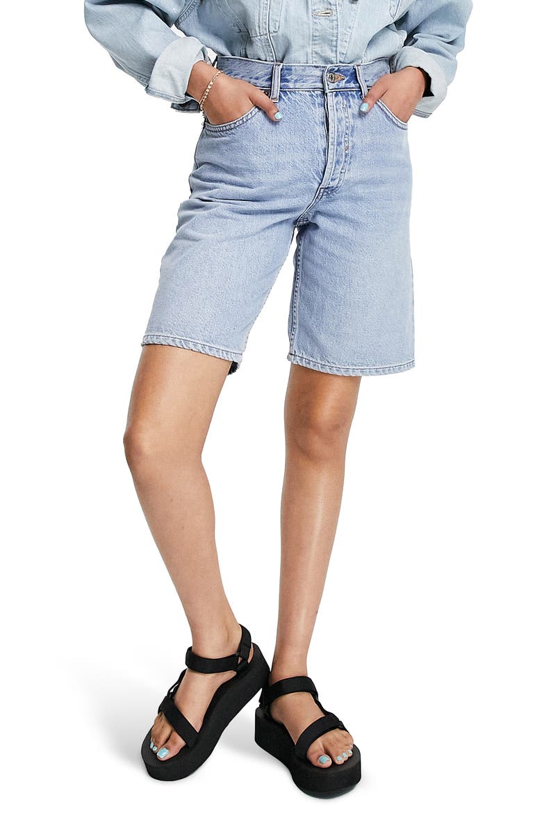 Topshop Women's Editor Denim Bermuda Shorts, Main, color,