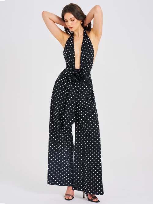 Miss Circle Orianaa Polka Dots Halter Jumpsuit In Black