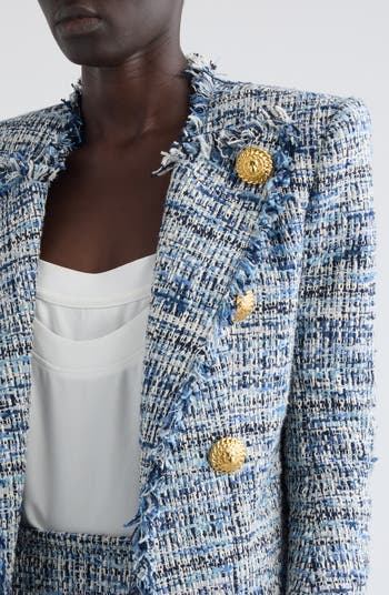 ジャケット BALMAIN 8 BUTTON TWEED SPENCER JACKET (EF0SC226XC67 4BN) Balmain 8 Button Tweed Spencer Jacket In Pink | ModeSens