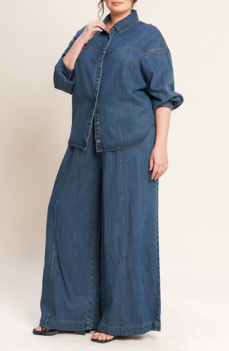 FLYING TOMATO Western Long Sleeve Denim Shirt, Alternate, color, Indigo Denim