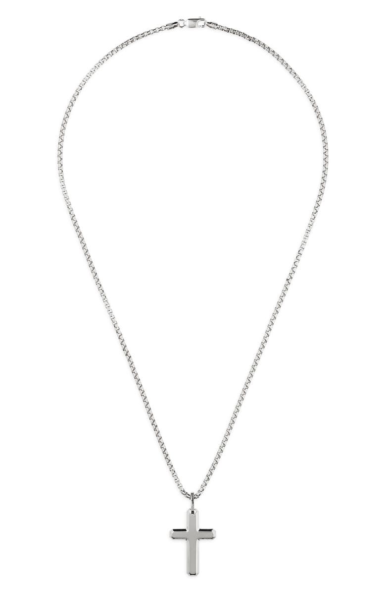 Argento Vivo Sterling Silver Men's Puffed Cross Pendant Necklace, Main, color, 