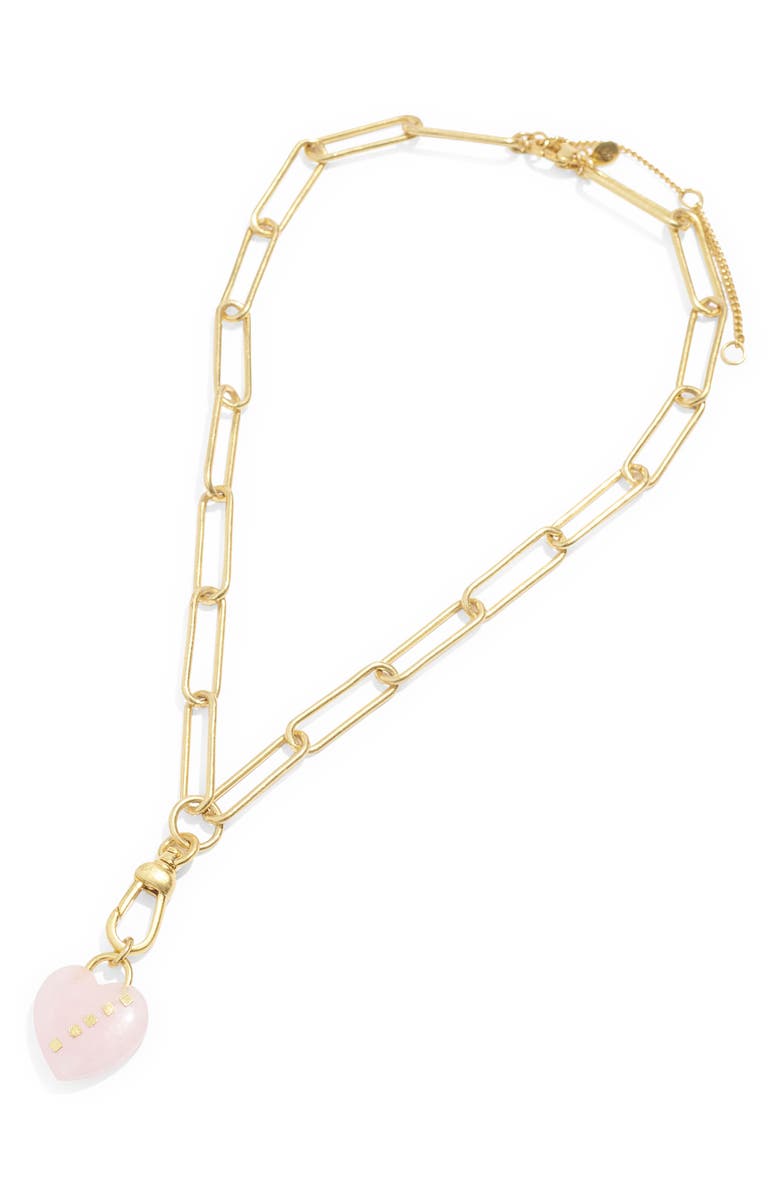 Madewell Rose Quartz Heart Lariat Necklace, Main, color,