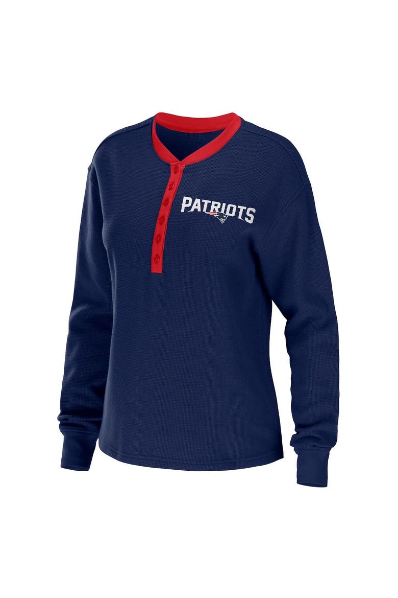 Women's WEAR by Erin Andrews Navy New England Patriots Waffle Henley Long Sleeve T-Shirt, Alternate, color, Navy