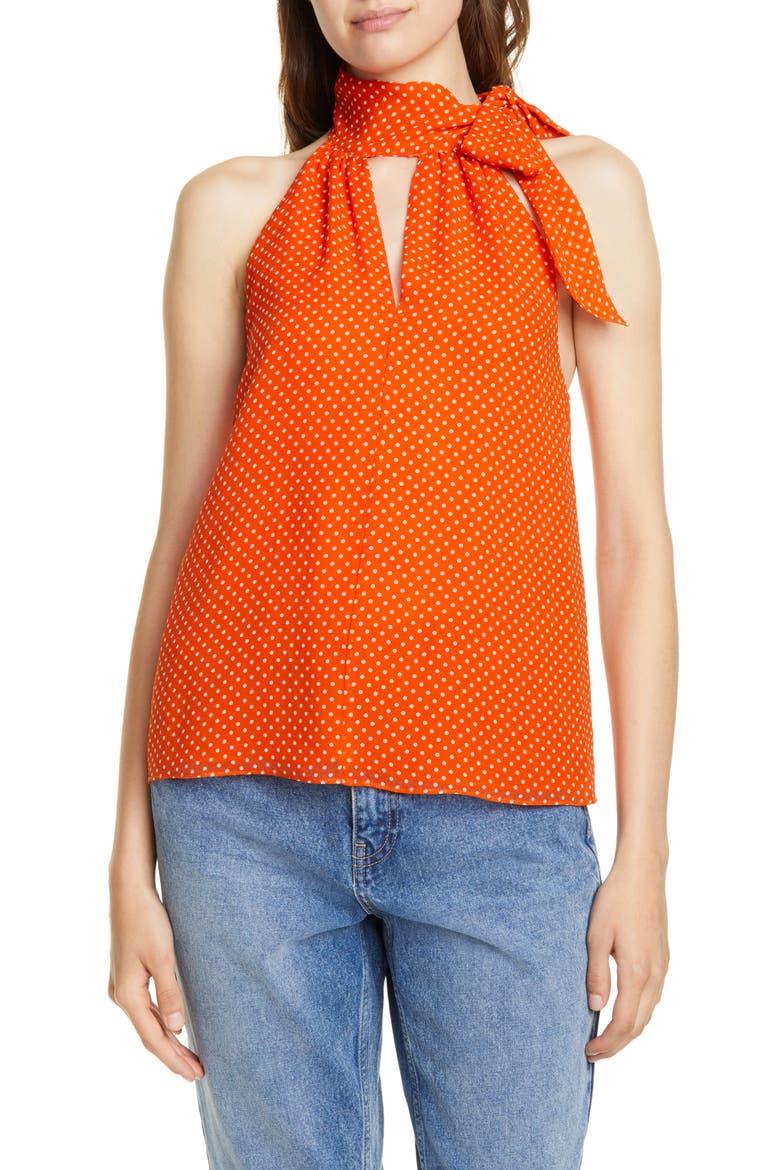Dalman Tie Neck Silk Tank, Main, color, WARM TERRACOTTA